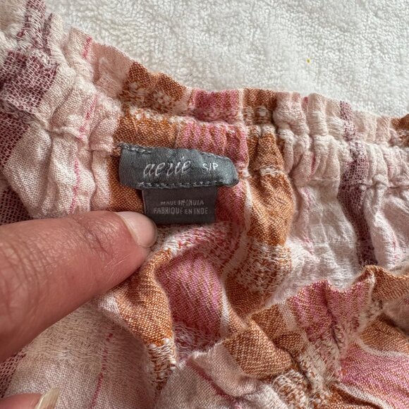 Aerie Pink & Orange Plaid Off-Shoulder Crop Top Elastic Hem & Sleeves Womens S - Picture 5 of 10